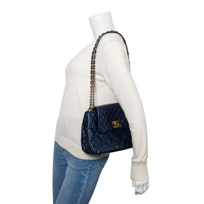 Chanel Navy Aged Calfskin Quilted Daily Walk Accordion Flap Shoulder Bag