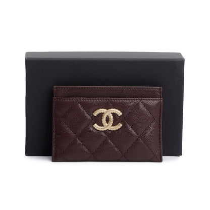 Chanel Burgundy Quilted Caviar Leather Card Holder