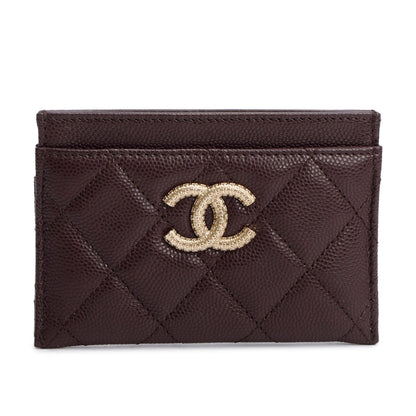 Chanel Burgundy Quilted Caviar Leather Card Holder