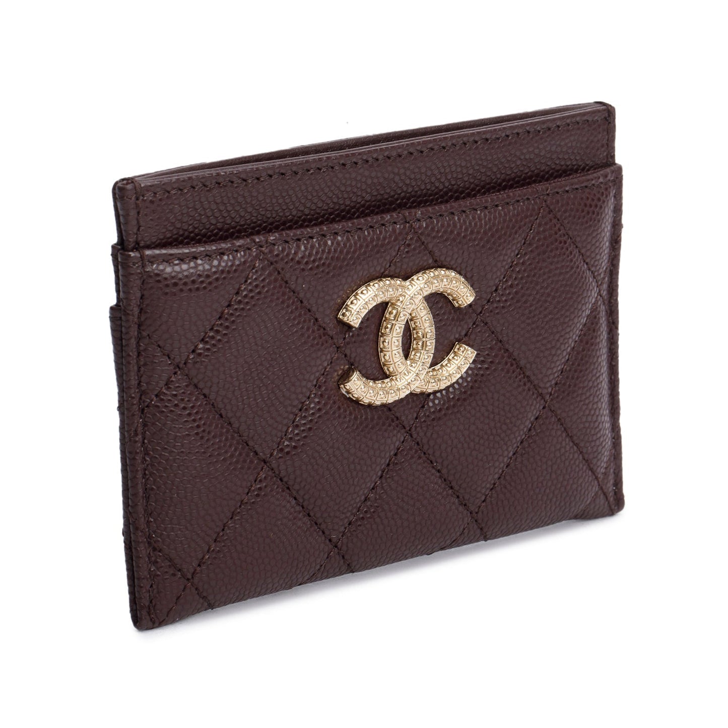 Chanel Burgundy Quilted Caviar Leather Card Holder