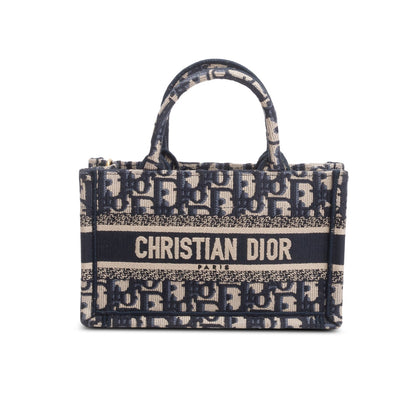 Christian Dior 2024 Blue Oblique Embroidered Mini Book Tote