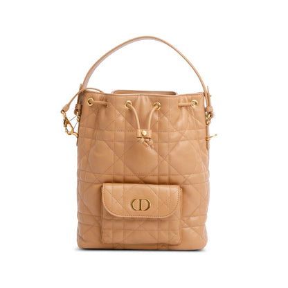 Christian Dior 2025 Brown Macrocannage Lambskin Small Caro Bucket Bag