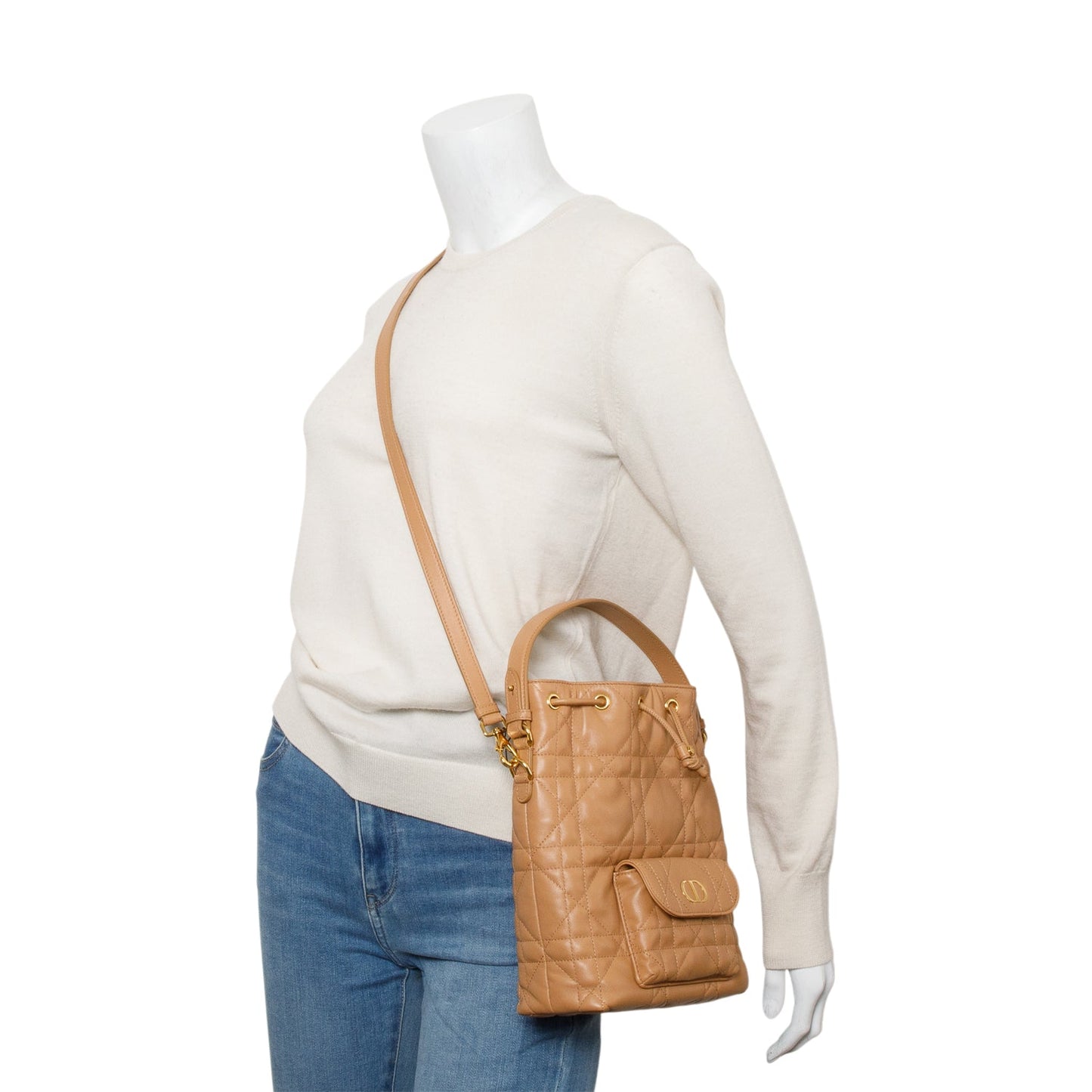 Christian Dior 2025 Brown Macrocannage Lambskin Small Caro Bucket Bag