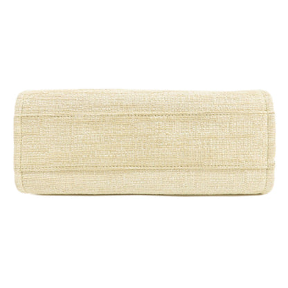 CHANEL Tote Bag Tweed white Deauville MM Gold Metal