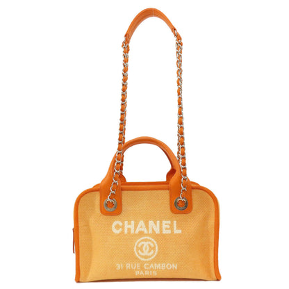 CHANEL Shoulder Bag canvas Orange Deauville Bowling Bag SilverMetal 2WAY