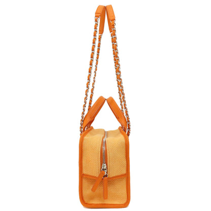 CHANEL Shoulder Bag canvas Orange Deauville Bowling Bag SilverMetal 2WAY