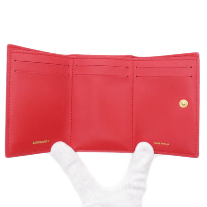 BURBERRY Bifold Wallet Calfskin Red logoMetal tri-fold Women