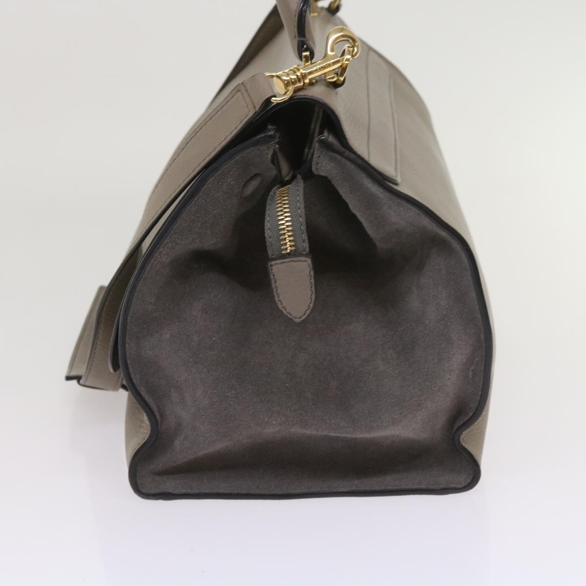 Luxury CELINE Trapeze Hand Bag Leather 2way Gray  65125