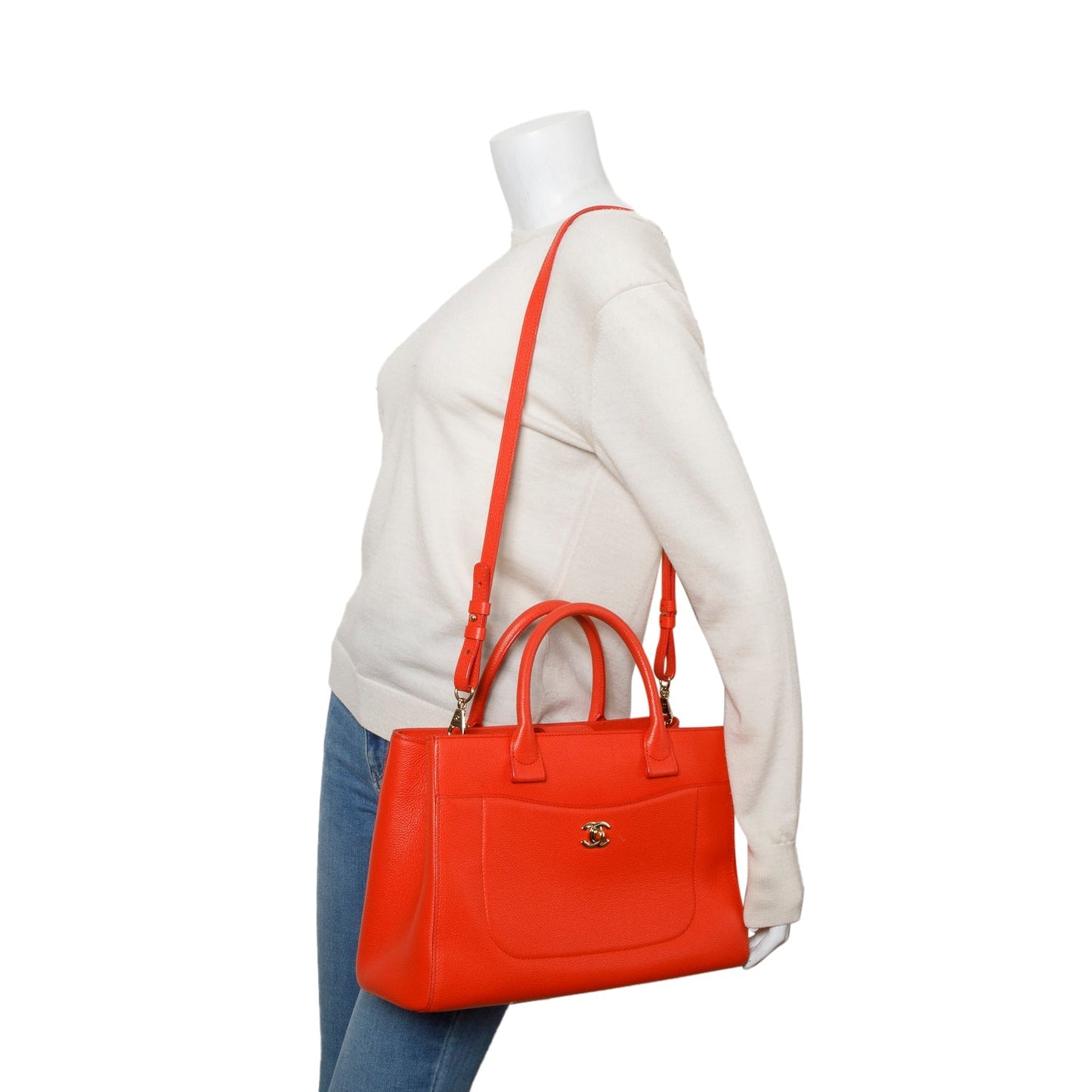 Chanel Red Grained Calfskin Small Neo Executive Shopper Tote