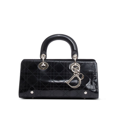 Christian Dior Vintage Black Patent Leather Cannage Calfskin Small East West Lady Dior
