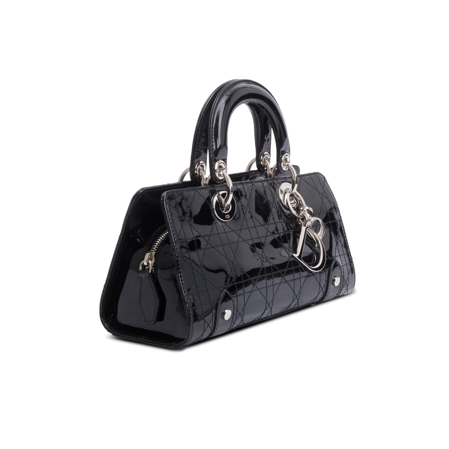 Christian Dior Vintage Black Patent Leather Cannage Calfskin Small East West Lady Dior
