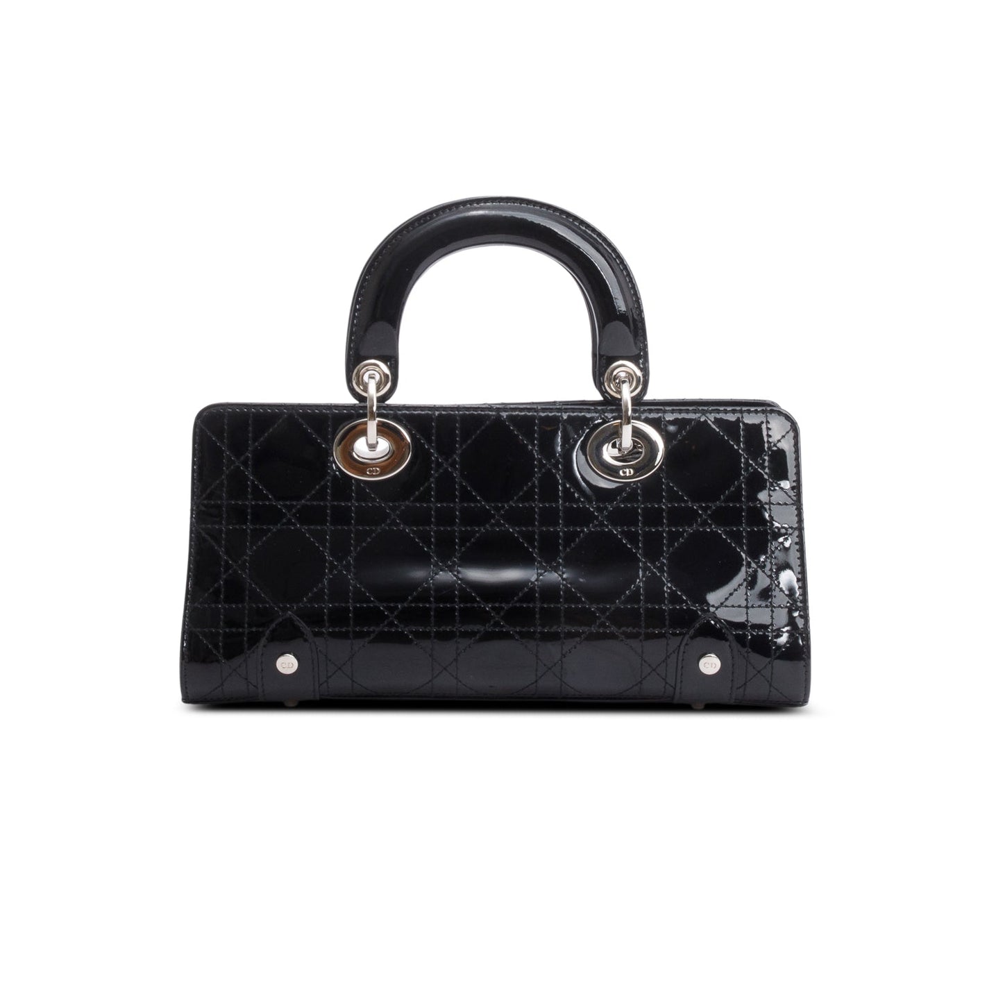 Christian Dior Vintage Black Patent Leather Cannage Calfskin Small East West Lady Dior
