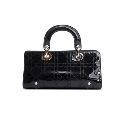 Christian Dior Vintage Black Patent Leather Cannage Calfskin Small East West Lady Dior