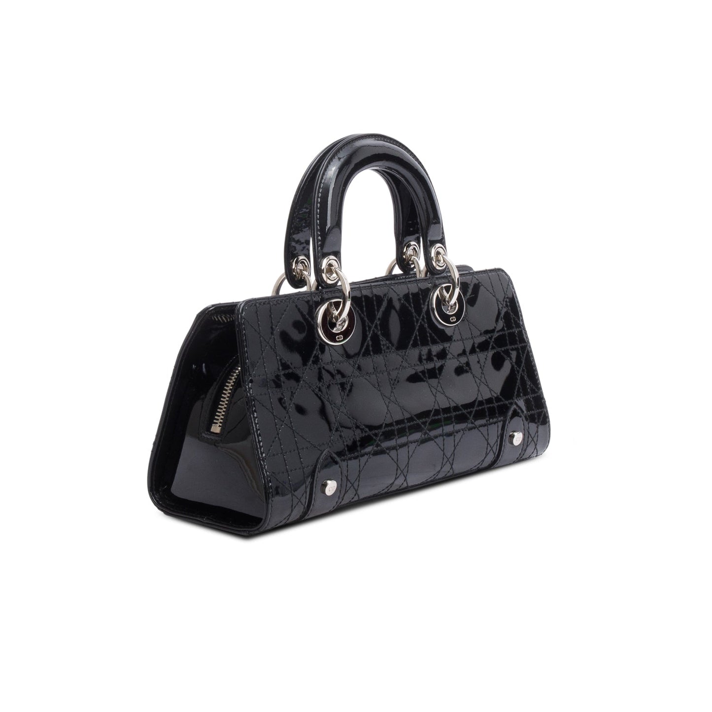 Christian Dior Vintage Black Patent Leather Cannage Calfskin Small East West Lady Dior