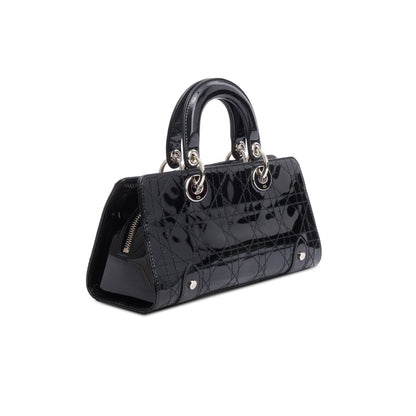 Christian Dior Vintage Black Patent Leather Cannage Calfskin Small East West Lady Dior