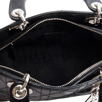 Christian Dior Vintage Black Patent Leather Cannage Calfskin Small East West Lady Dior