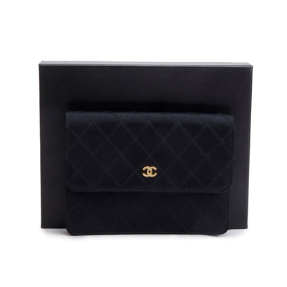 Chanel Vintage Black Satin CC Pouch