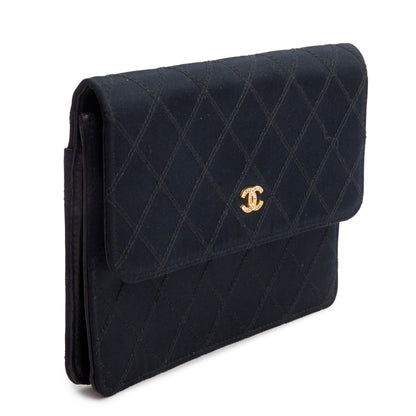 Chanel Vintage Black Satin CC Pouch