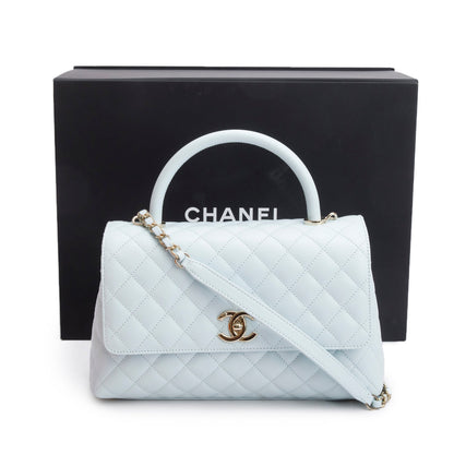 Chanel Blue Caviar Quilted Small Coco Handle Flap
