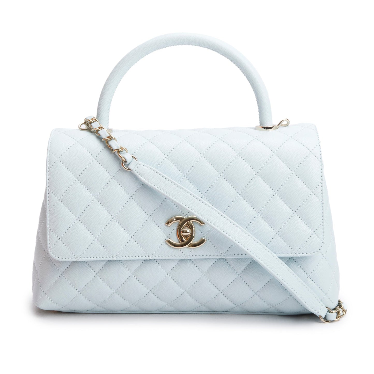 Chanel Blue Caviar Quilted Small Coco Handle Flap