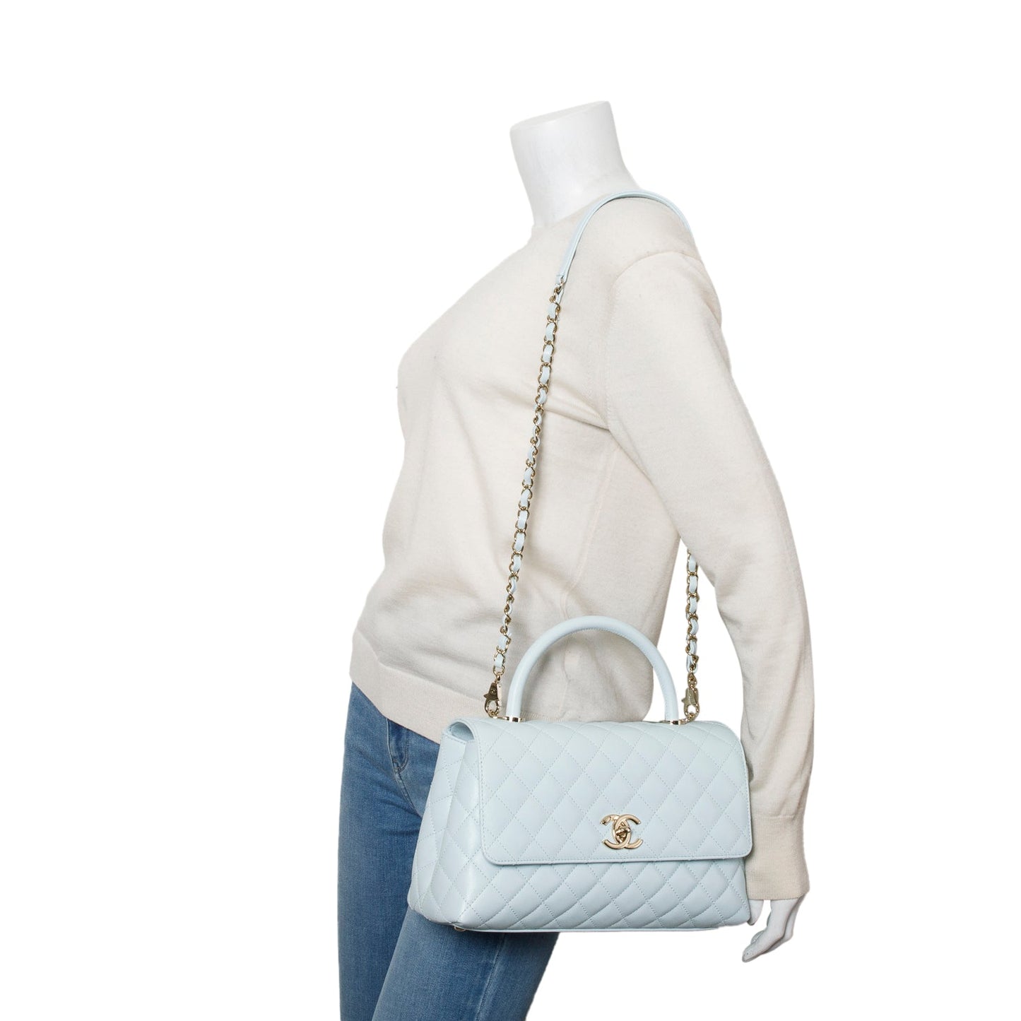 Chanel Blue Caviar Quilted Small Coco Handle Flap