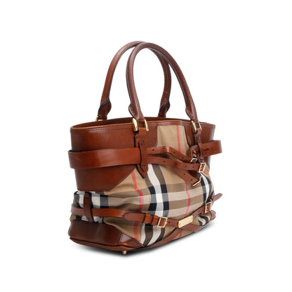 Burberry Brown House Check Bridle Calfskin Medium Lynher Tote