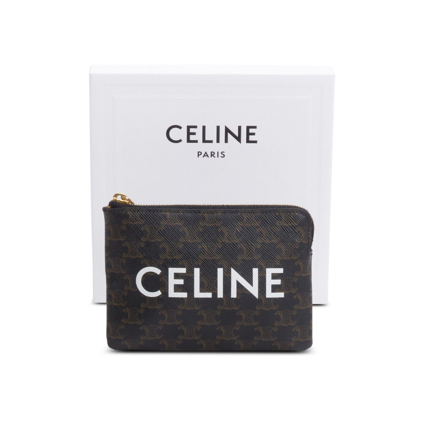 Celine 2024 Triomphe Canvas Logo Coin and Card Pouch with Hook