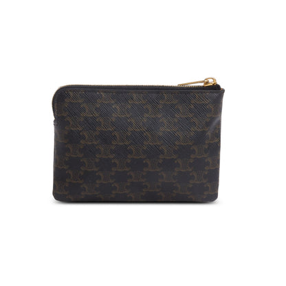 Celine 2024 Triomphe Canvas Logo Coin and Card Pouch with Hook