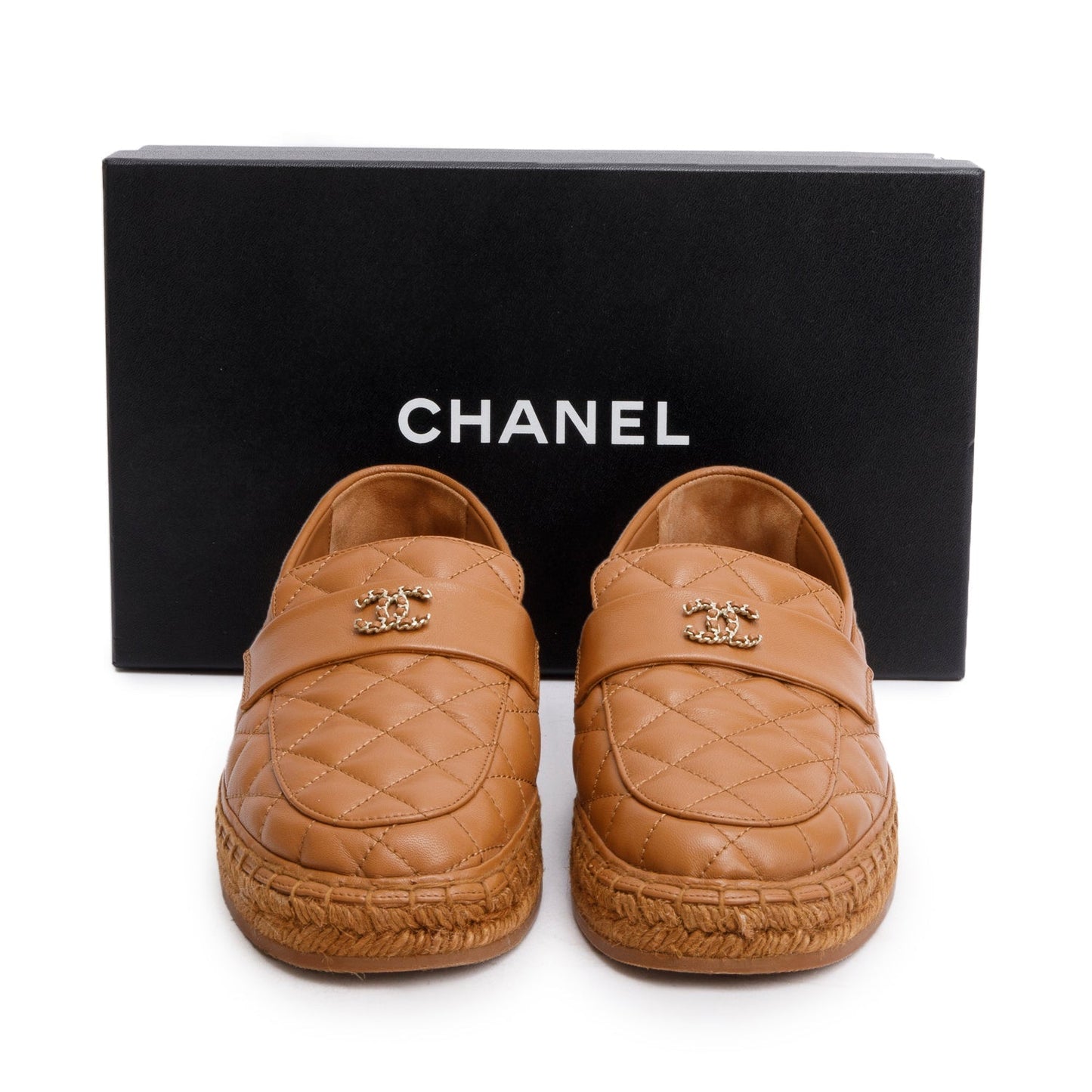 Chanel Brown Quilted Leather Interlocking CC Logo Espadrilles, Size 39