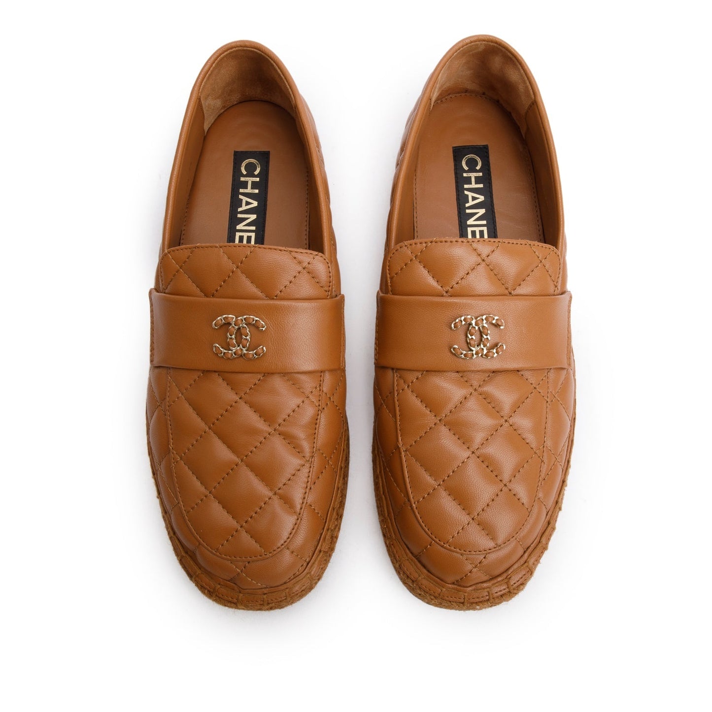 Chanel Brown Quilted Leather Interlocking CC Logo Espadrilles, Size 39