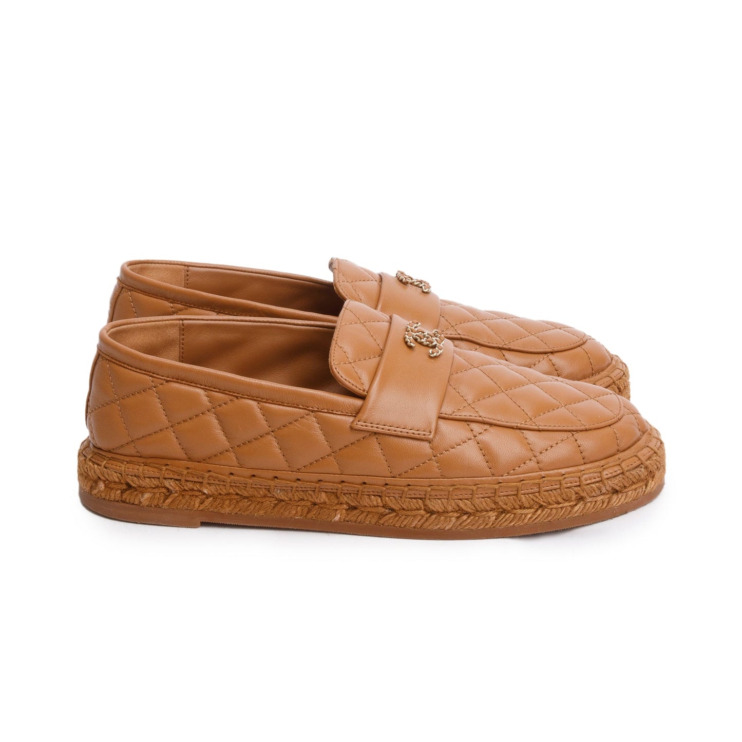 Chanel Brown Quilted Leather Interlocking CC Logo Espadrilles, Size 39