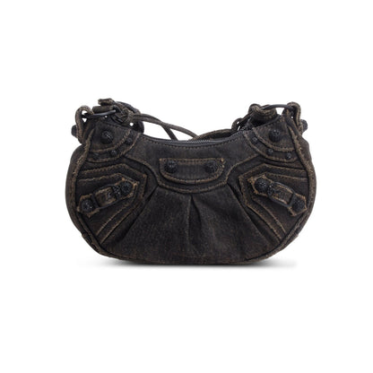 Balenciaga Black Washed Frayed Denim Crystal Le Cagole XS