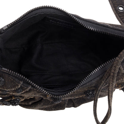 Balenciaga Black Washed Frayed Denim Crystal Le Cagole XS