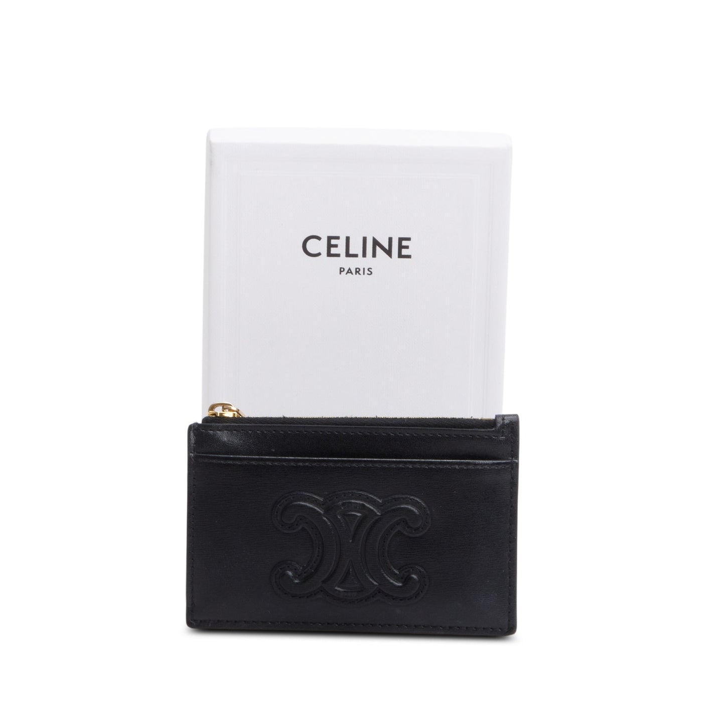 Celine 2023 Black Smooth Lambskin Triomphe Zipped Card Holder