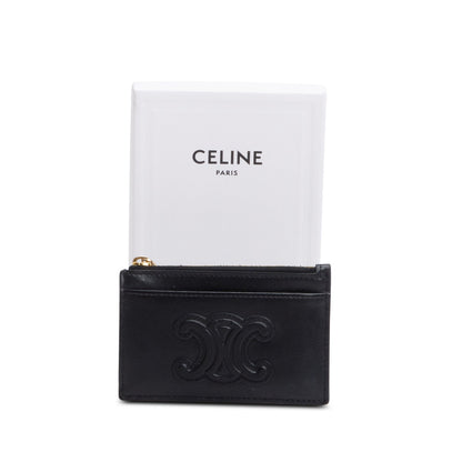 Celine 2023 Black Smooth Lambskin Triomphe Zipped Card Holder
