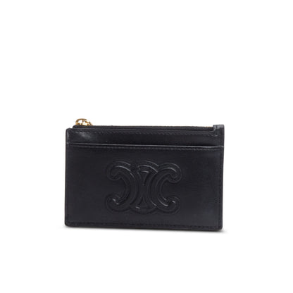 Celine 2023 Black Smooth Lambskin Triomphe Zipped Card Holder