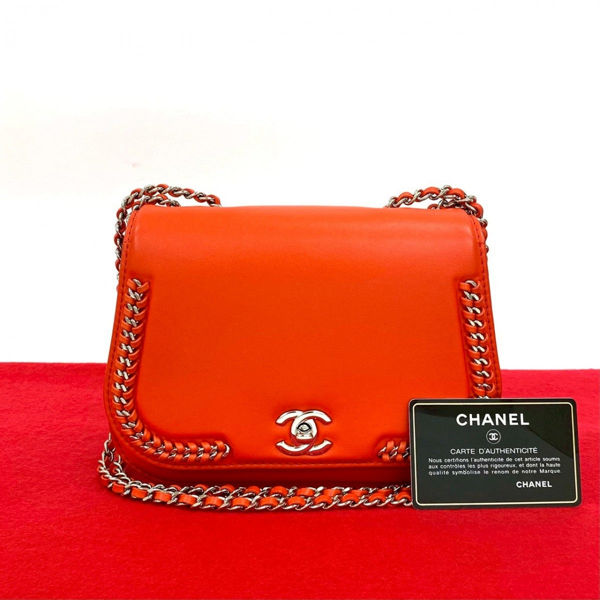 CHANEL Shoulder Bag leather Orange COCO Mark Women