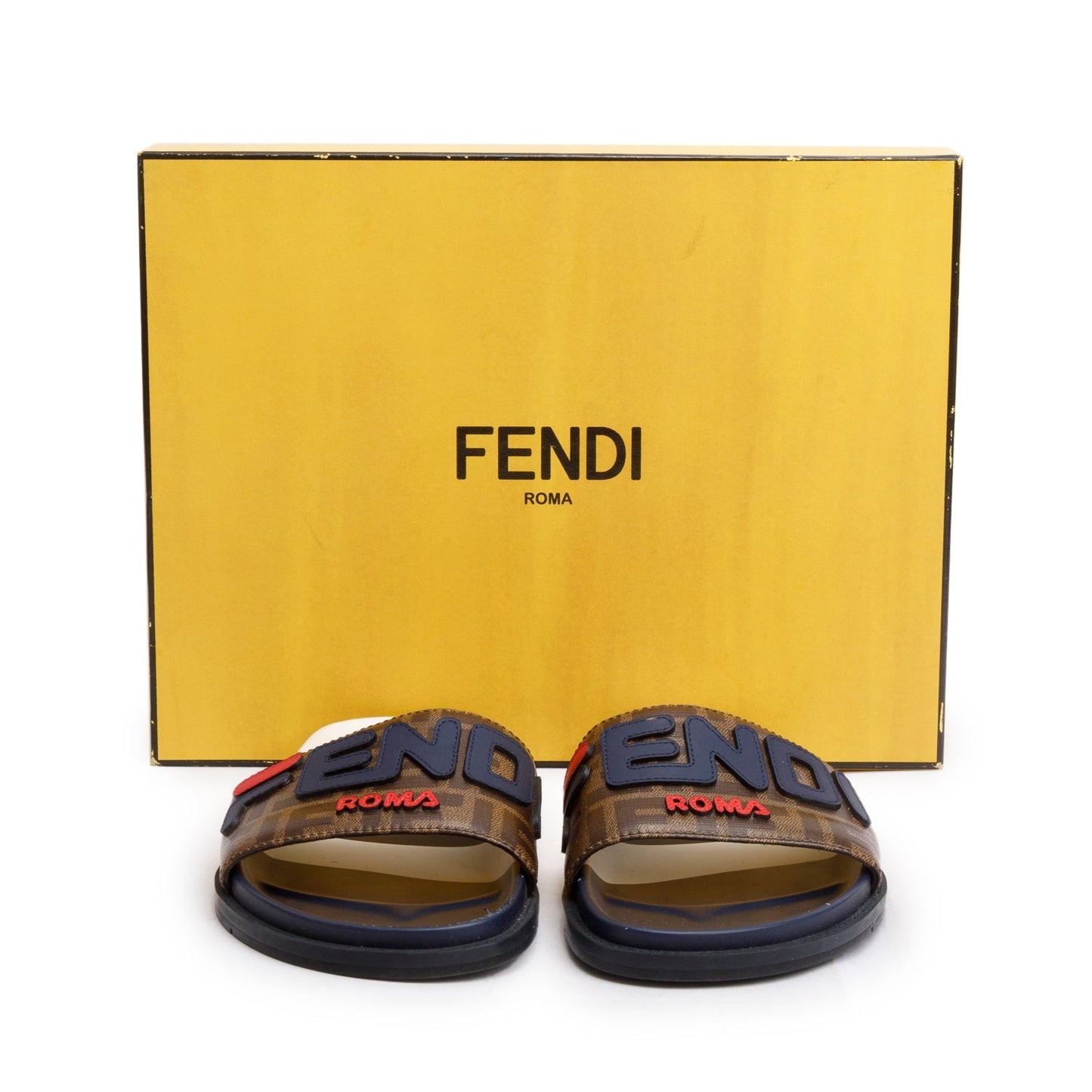 Fendi x Fila Zucca FF Logo Canvas Rubber Slides, Men’s Size 8