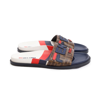 Fendi x Fila Zucca FF Logo Canvas Rubber Slides, Men’s Size 8