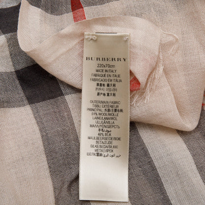 Burberry Creme Multicolor Gauze Giant House Check Silk Wool Scarf