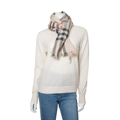 Burberry Creme Multicolor Gauze Giant House Check Silk Wool Scarf