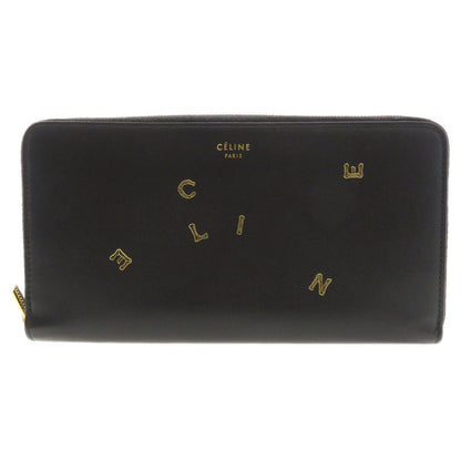 CELINE Long Wallet Purse Calfskin black Logo motif Women