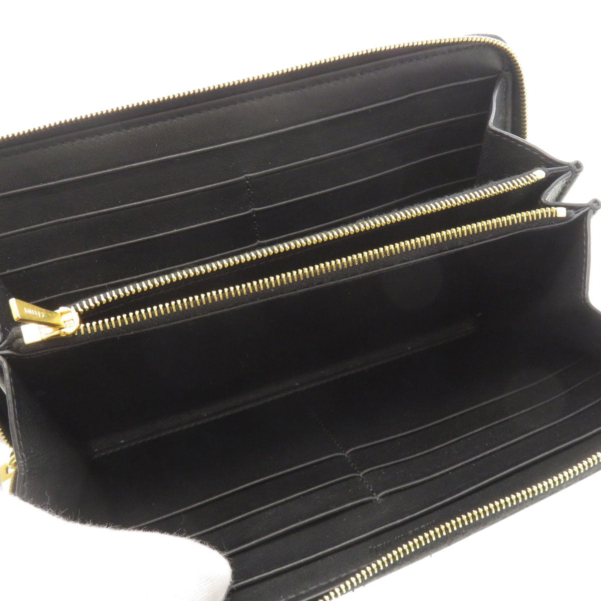 CELINE Long Wallet Purse Calfskin black Logo motif Women
