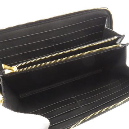CELINE Long Wallet Purse Calfskin black Logo motif Women