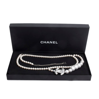 Chanel 2025 Palladium-Plated Faux Pearl CC Belt