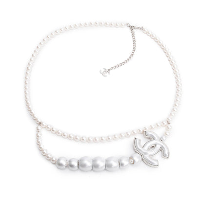 Chanel 2025 Palladium-Plated Faux Pearl CC Belt