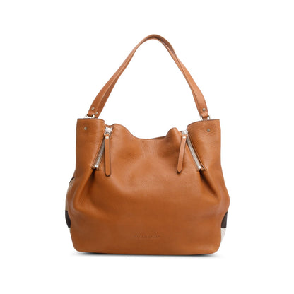 Burberry Brown Grained Leather Canvas Check Medium Maidstone Tote