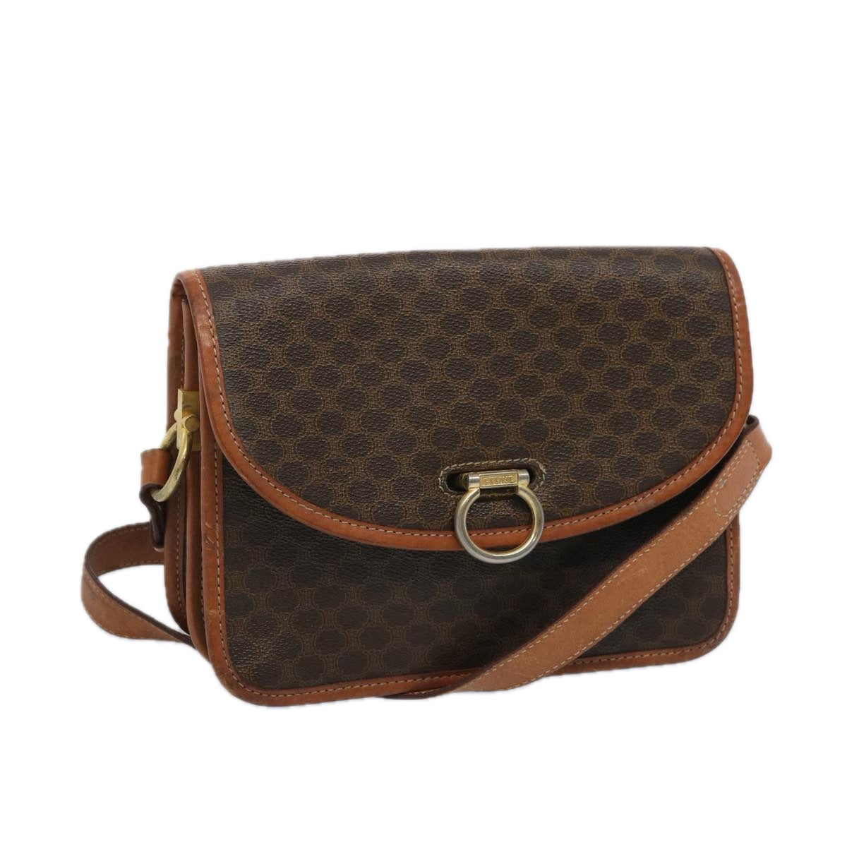 Luxury CELINE Macadam Canvas Shoulder Bag PVC Leather Brown  65289