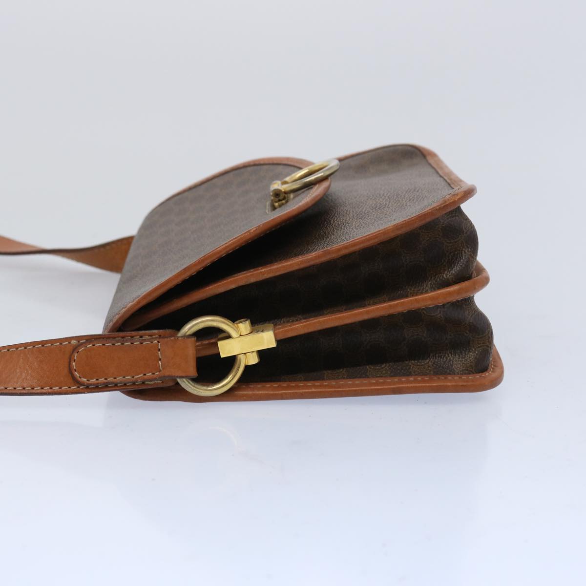 Luxury CELINE Macadam Canvas Shoulder Bag PVC Leather Brown  65289