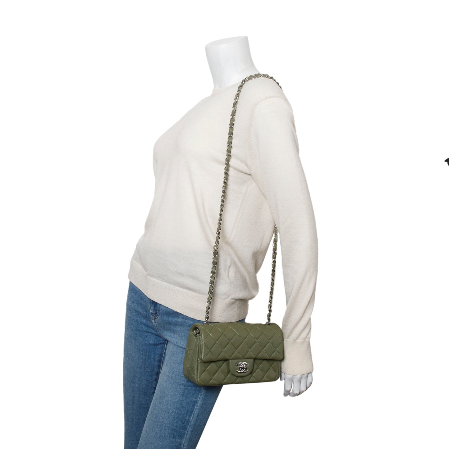 Chanel Oliver Green Quilted Lambskin Classic Mini Rectangular Flap Bag